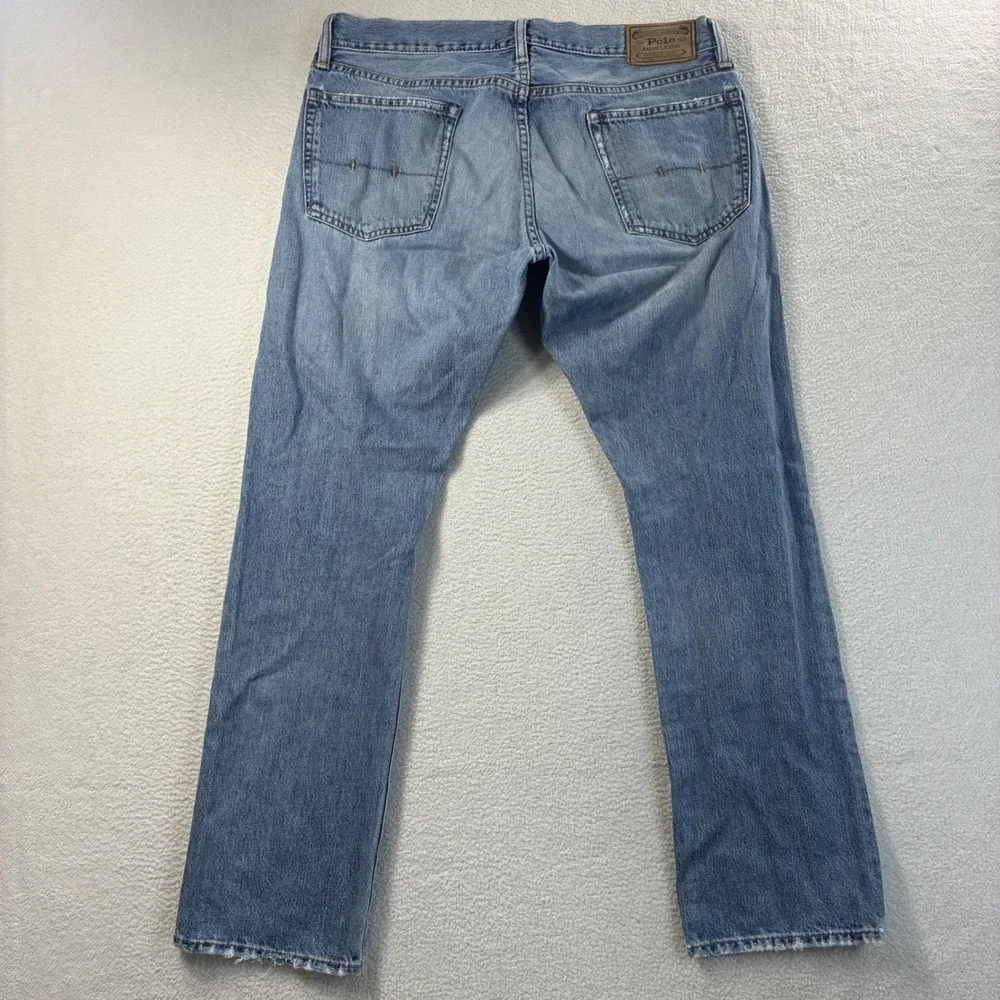 Polo Ralph Lauren Varick Slim Straight Jeans Men 34x30 Blue Distressed Whiskered